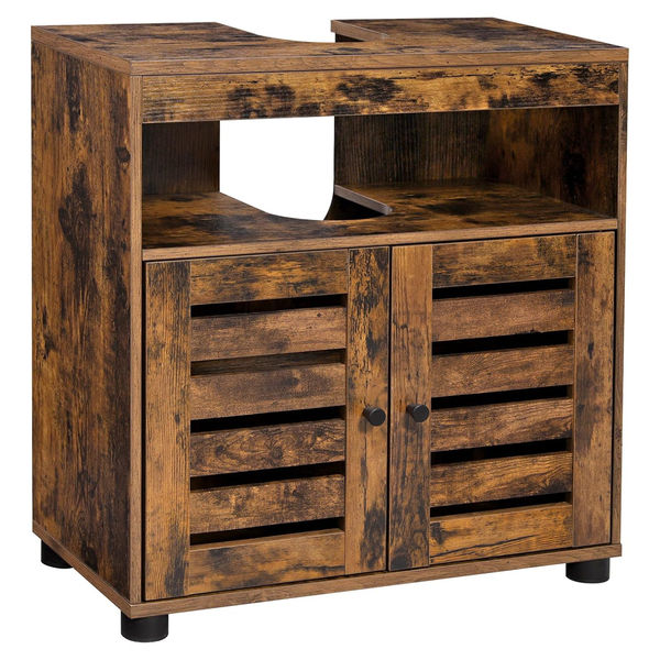 Rustic Under Sink Bathroom Cabinet – Wood Storage with Double Doors