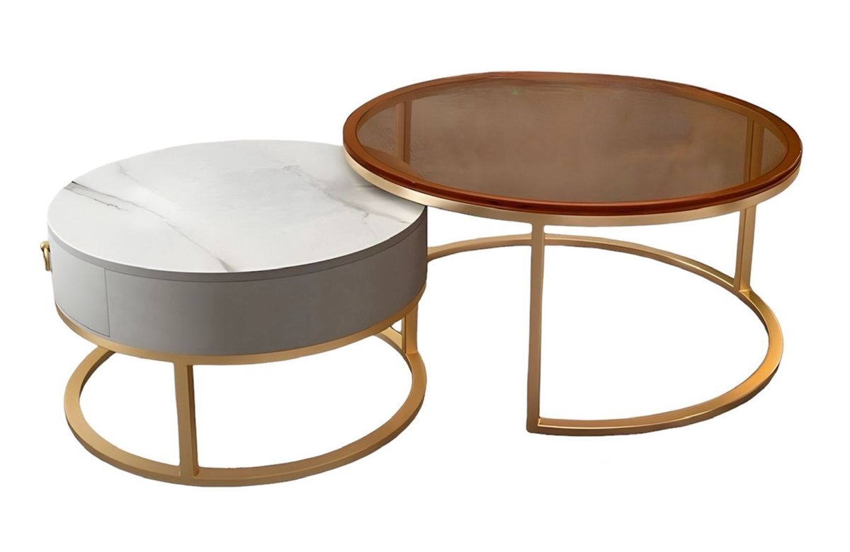 Round Nesting Coffee Table Set With Storage Drawer - XT1