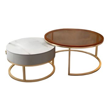 Round Nesting Coffee Table Set With Storage Drawer - XT1