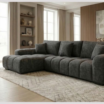 Lucky Furn Channel-Chr L-Shape Fabric Sofa - Charcoal