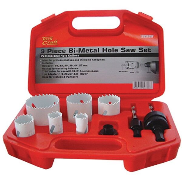Holesaw Set 9Pc In Case Bi-Metal 19 22 29 38 44 57Mm