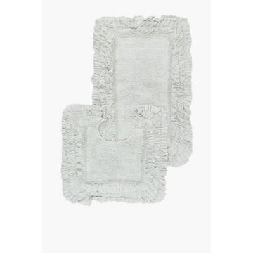 2 PIECE FLAYERS BATH MAT SET Elegant Forest Green & Soft Cotton Comfort