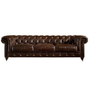Genuine Leather 3 Seater Chesterfield Sofa Brown