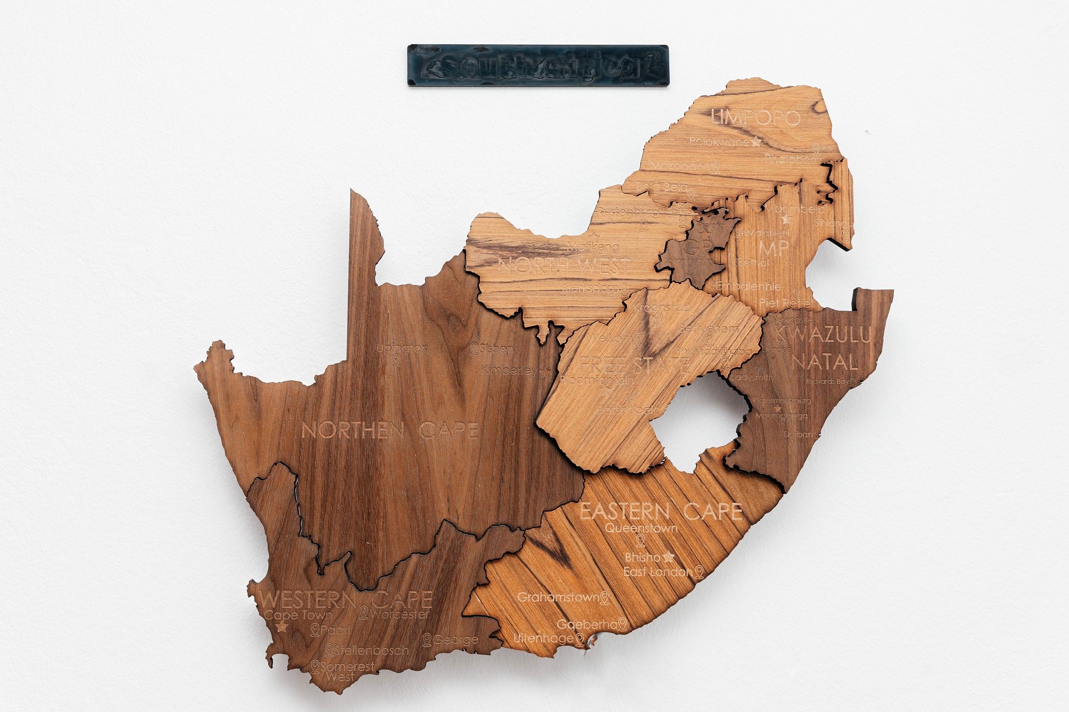 3D South African wooden wall map