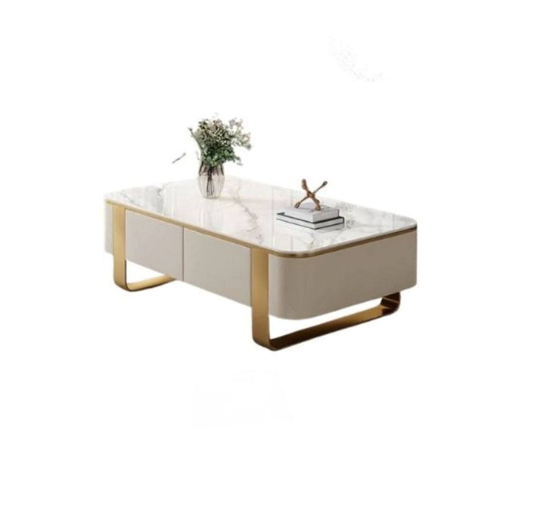 Modern Marble Top Coffee Table with Gold Accents