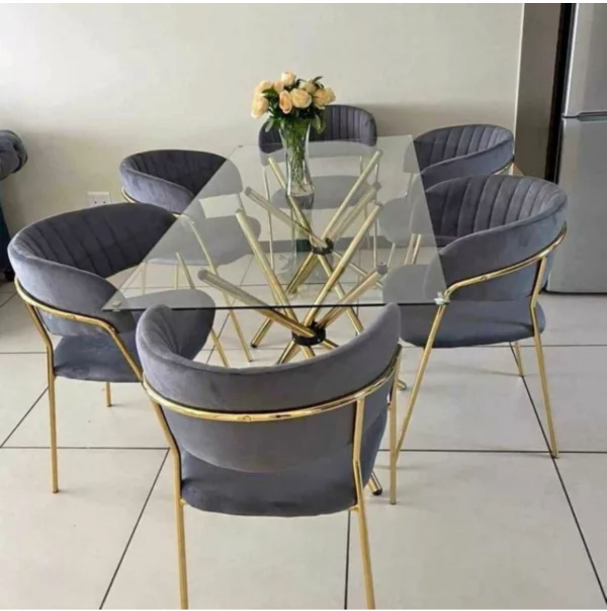 EFURN JY 6 Seater  Dining  Set Grey
