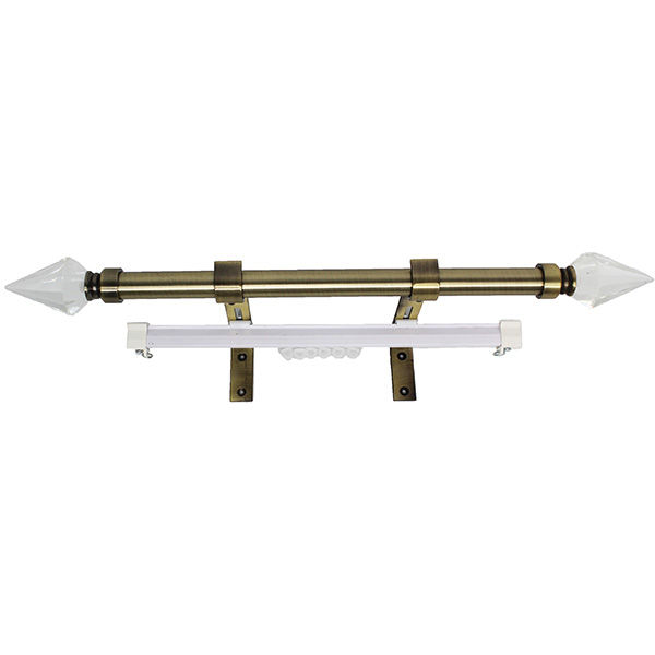 Matoc 25mm Pole and Single Rail Kit - Crystal Arrow Finials - Antique Brass - 3.0m