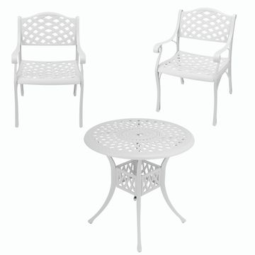 2  Seater - Lattice Aluminium Patio Set / Garden Furniture / Outdoor Dining Set   (2 Lattice Chairs with 78cm Round Lattice Table) - WHITE