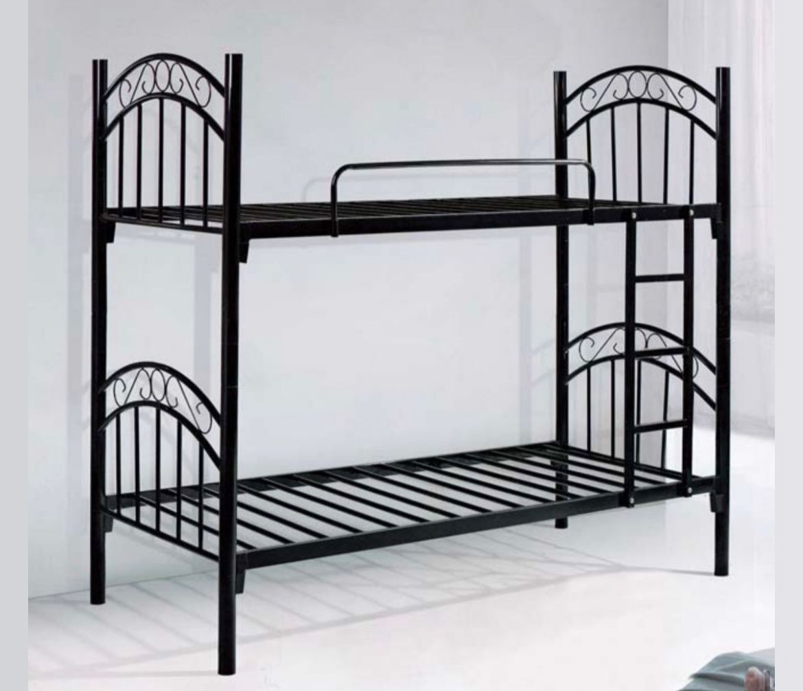 Elegant Arched-Frame Twin Metal Bunk Bed with Scrollwork Detail