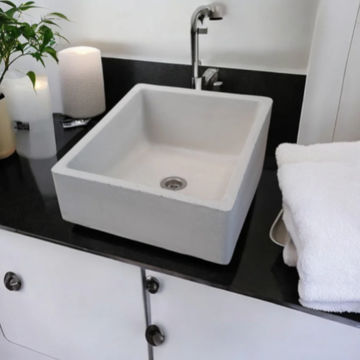 Slanting Pyramid Bespoke Ivory Concrete Basin/Sink 36x30.5x19.5x11.5cm