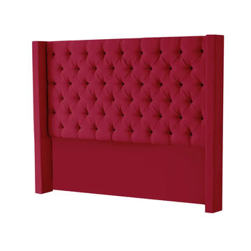 Hena Tufted Wingback Velvet Headboard - Red - Three Quarter