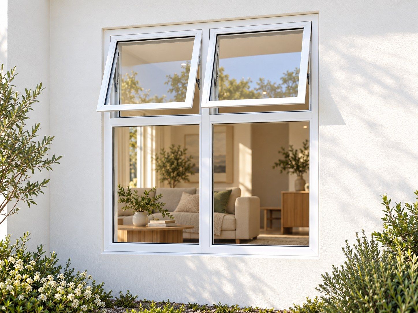 Kenzo Premium Top-Hung Aluminium Window - White, 900 1200 mm, Two Upper Openers with Fixed Lower Panes, Clear Glass