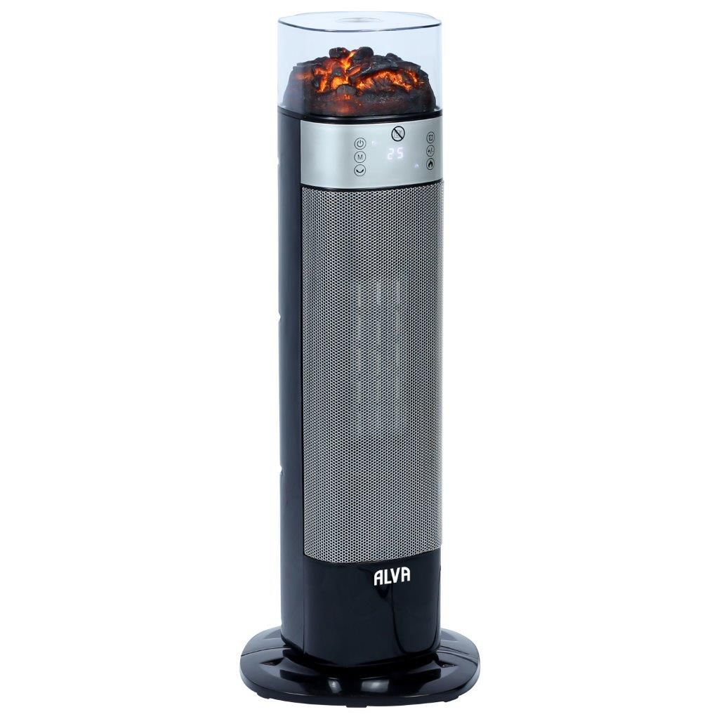 Alva Electric Tower Fan Heater Flame Effect Design Remote Control