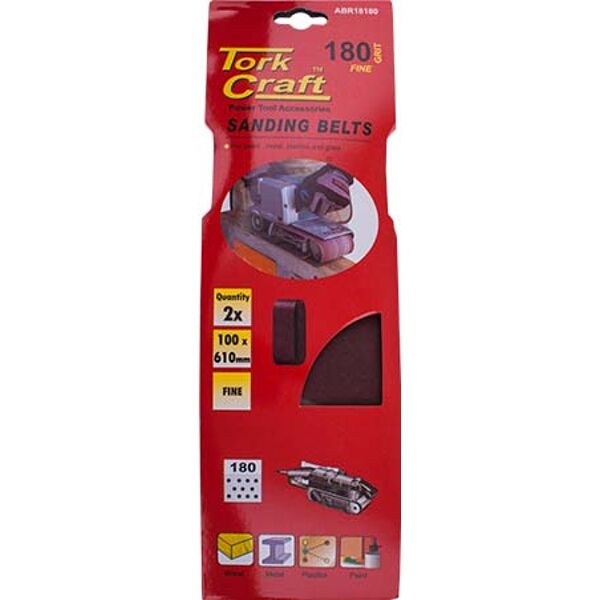 Sanding Belt 100x610mm 180Grit 2 Piece - 8 Pack