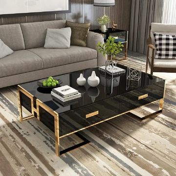 KC FURN-Jocise Contemporary Rectangular Coffee Table with 4 Drawers, Black