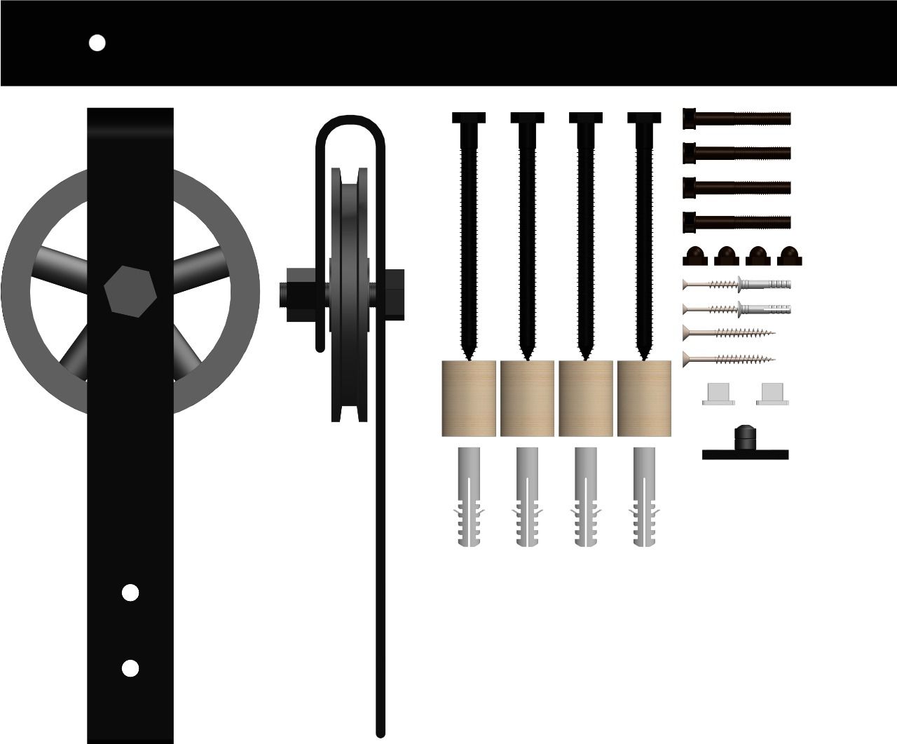 2000mm Barn Door Rail Kit with 120mm Aluminium Spoke Wheels – Smooth & Durable