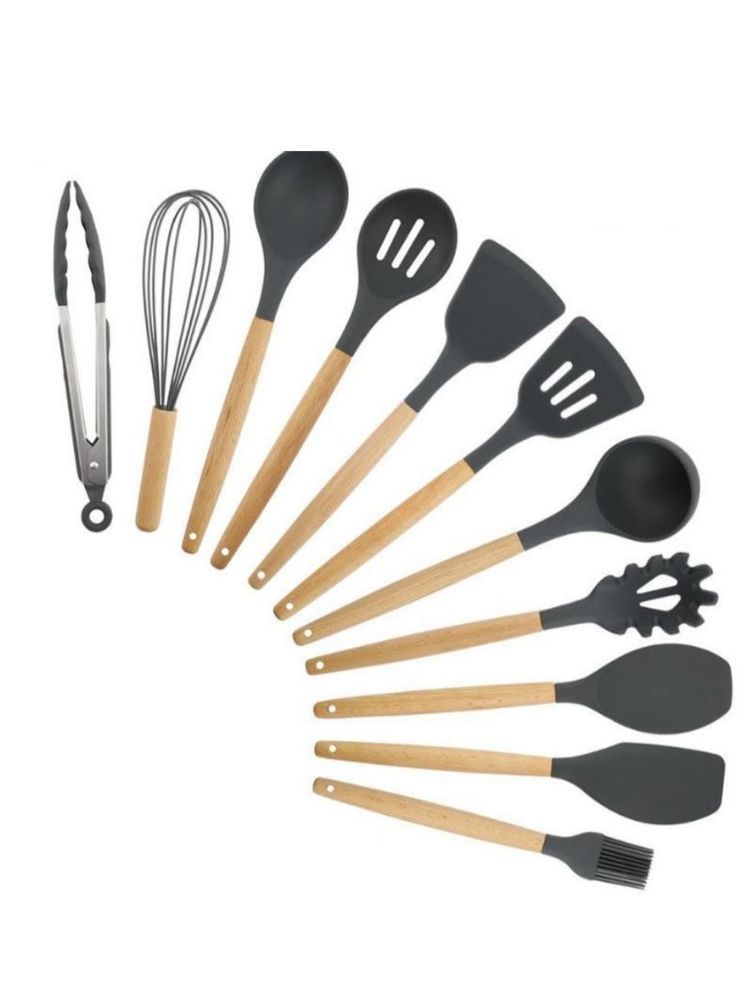 12 Piece Silicone Kitchen Utensils - Grey