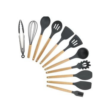 12 Piece Silicone Kitchen Utensils - Grey