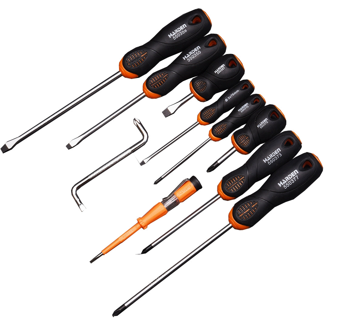 HARDEN 10 Piece Screwdriver Set Soft Handle