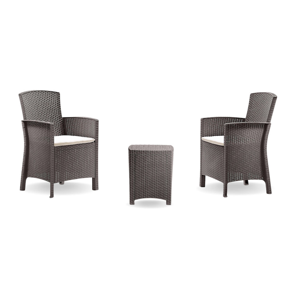 ECONOFURN Bica Lido Terrace 3 Piece Rattan Patio / Balcony Set - Taupe