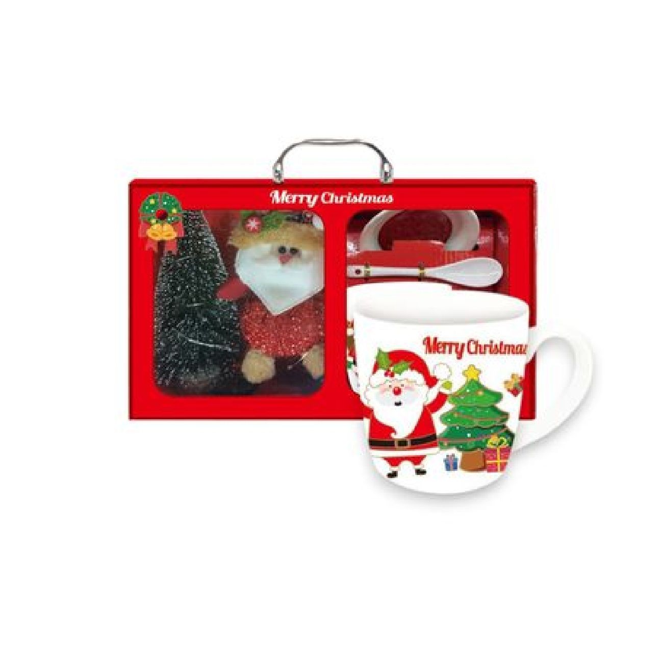 White Merry Christmas Gift Cup, Ceramic Spoon