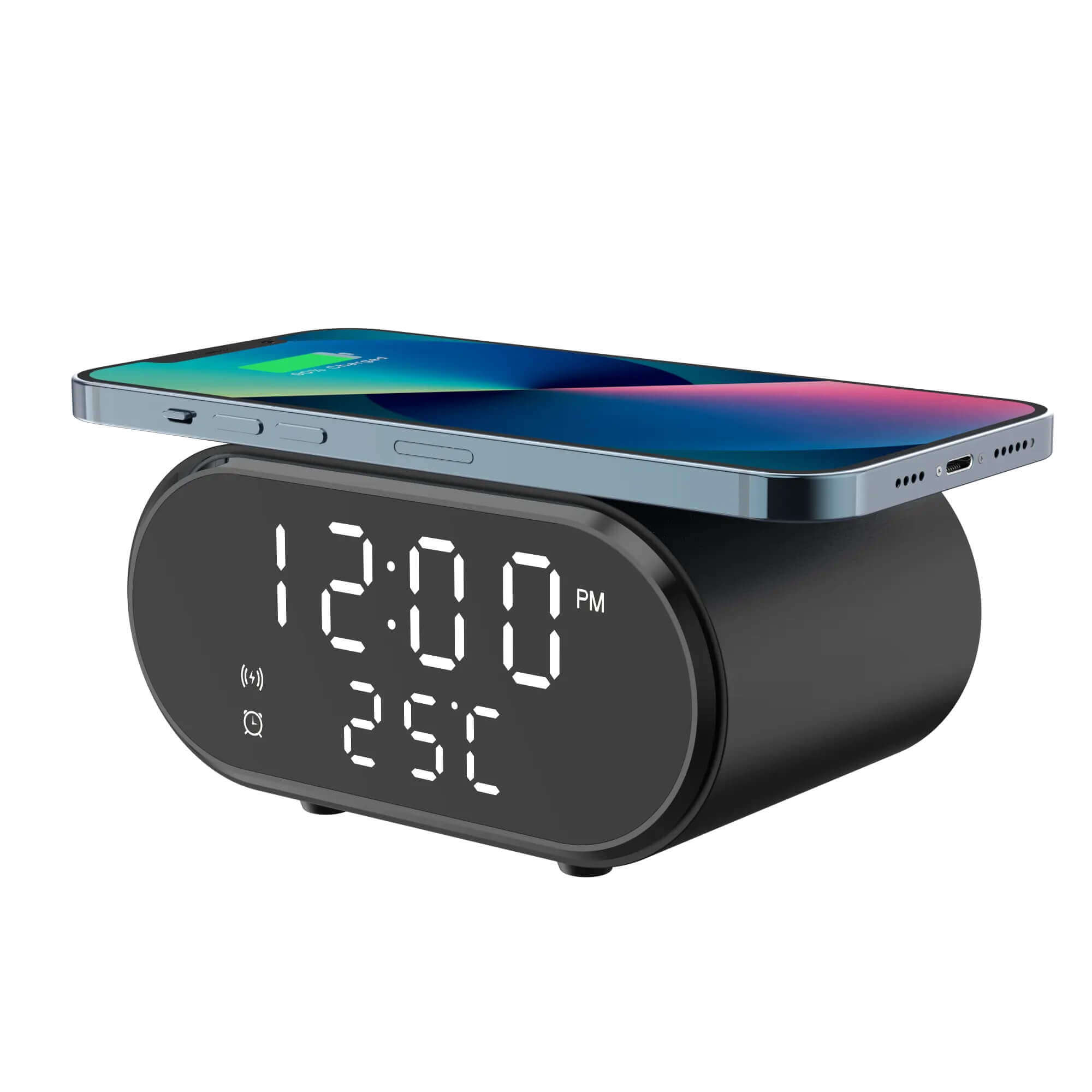 2 in 1 Alarm Clock and Wireless Charger - Black