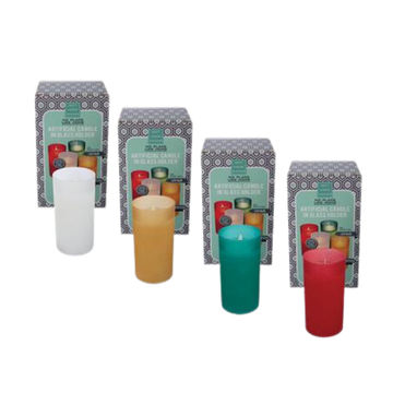 Candle artifical in glass holder 15cm asstd (pack of 4)