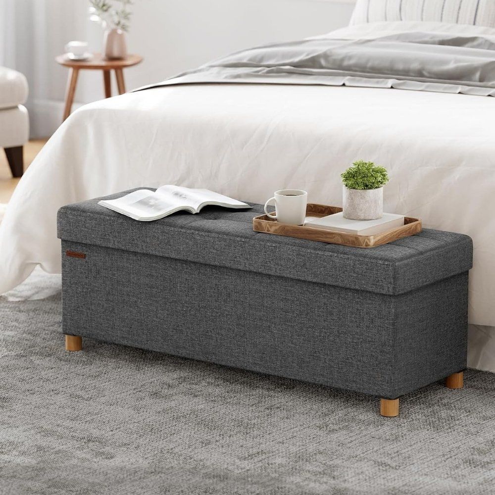 Songmics Storage Ottoman Sofa Box Bedroom Bench, Dark Grey