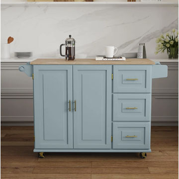 Greenline Interiors Oudi Kitchen Island Pine and Blue