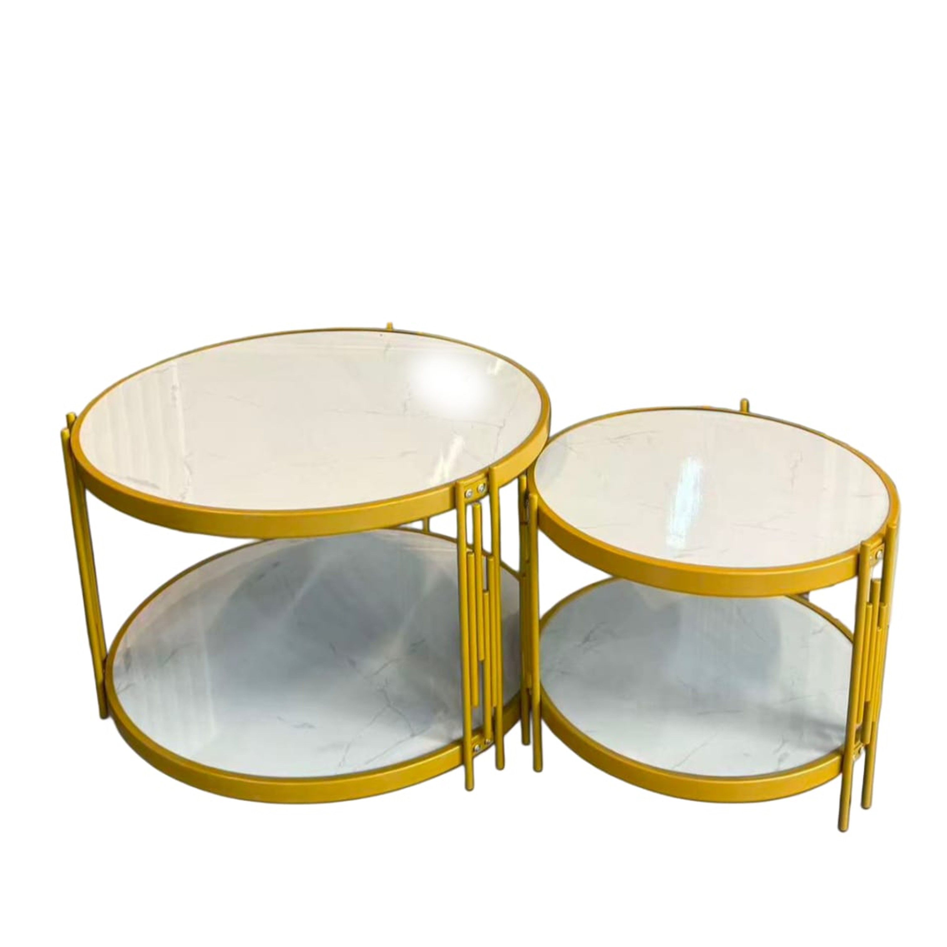 Modern White Marble-Style Nesting Coffee Table Set