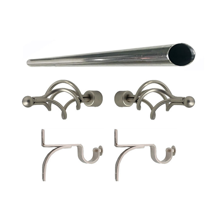 Matoc 25mm Single Curtain Pole Set - Silver - Basket Finials - 1.0m