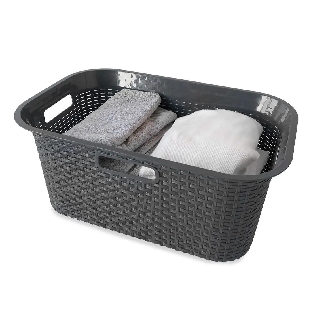 Woodly Laundry Basket, Hipster, Charcoal, 50L