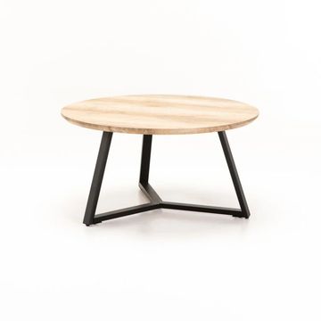 Poppy 80 cm Round Coffee Table – Oak, MDF Top with Black Metal Legs