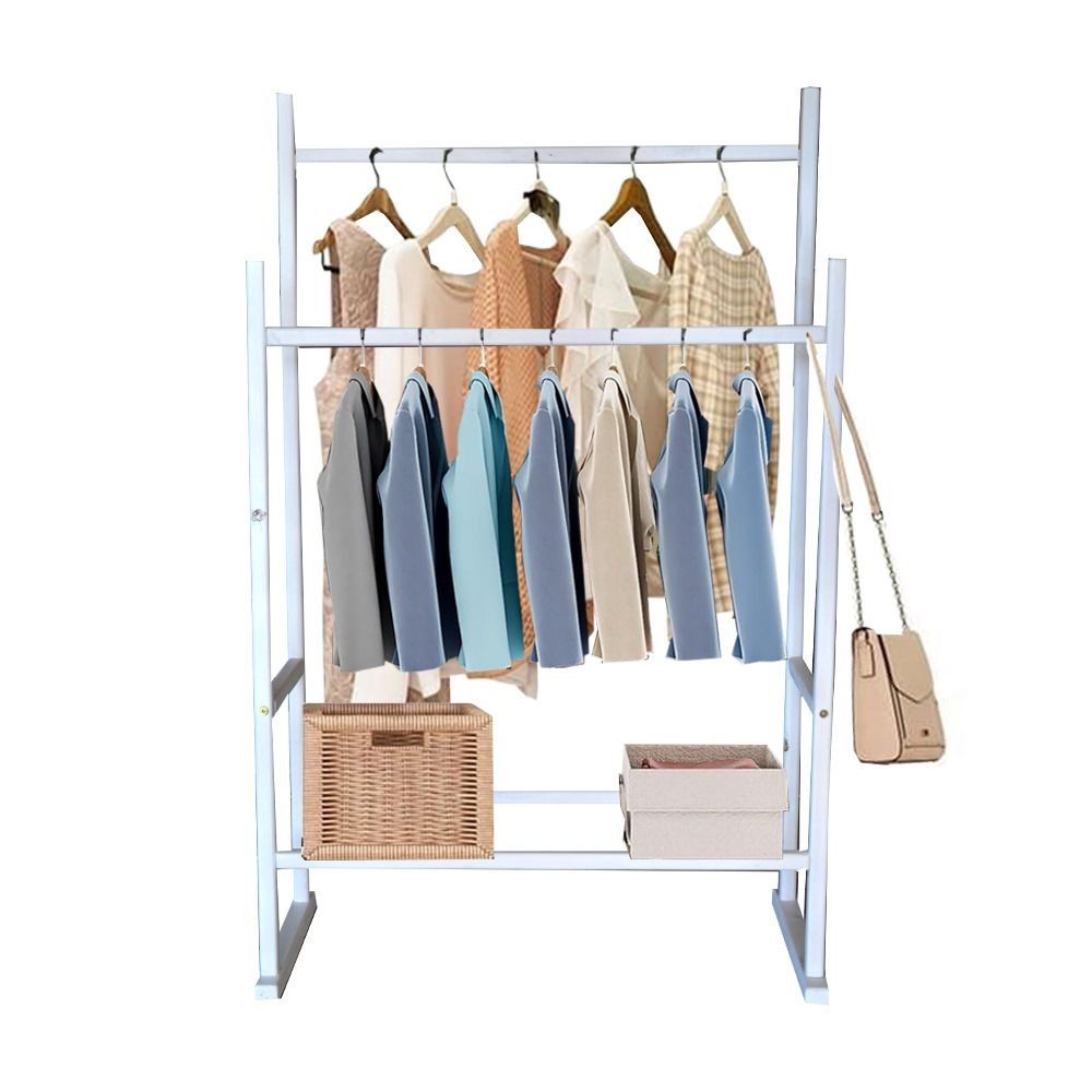 Modern Wooden Artisan Double Pole Clothing Rack - White