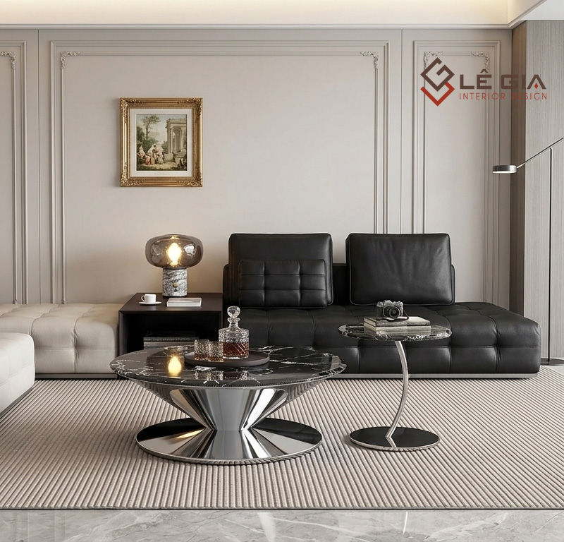 Ziyane Luxe Faux-Marble Nesting UFO Coffee Table Set - Black & Chrome