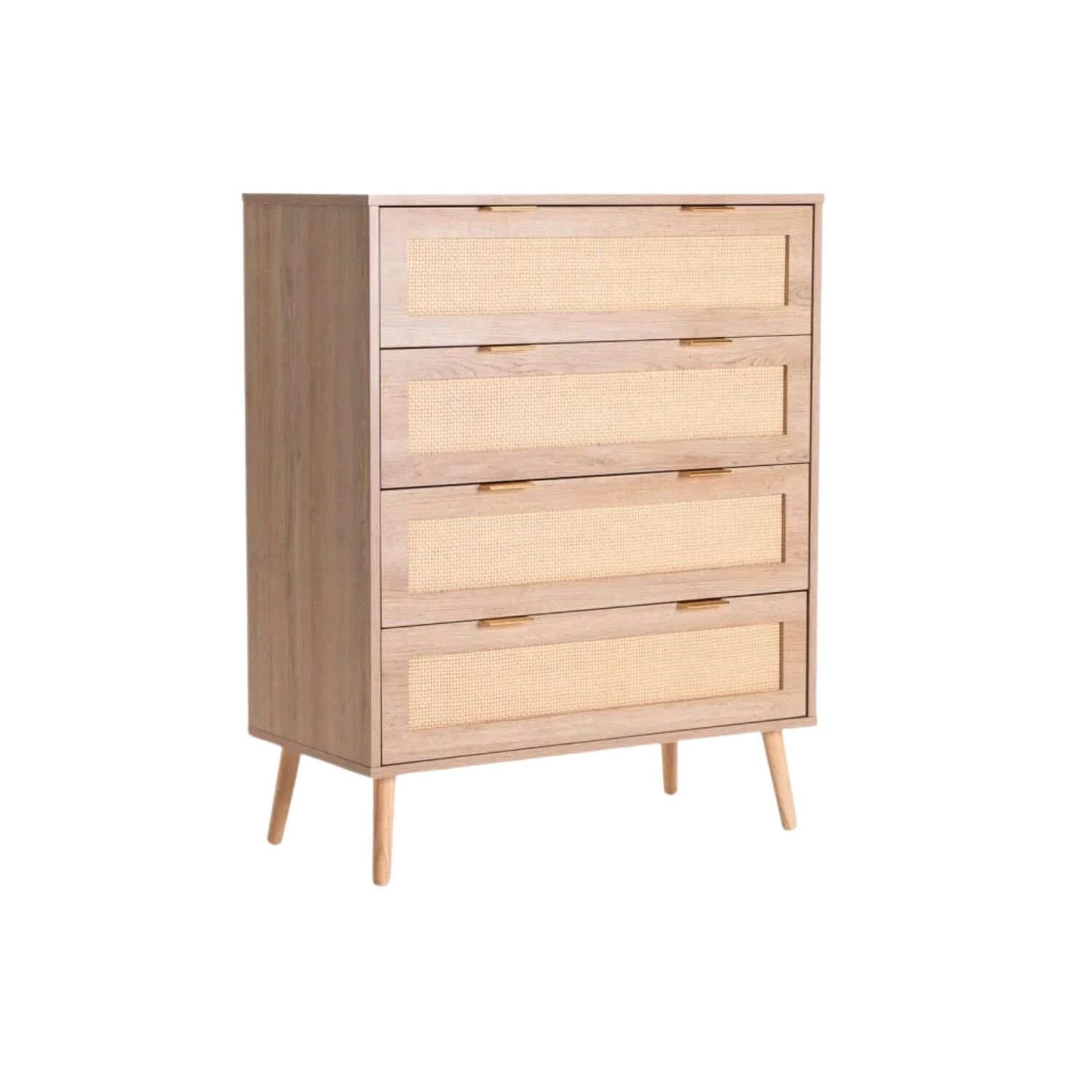 4 Drawer Chest with Rattan Finish & Tapered Legs