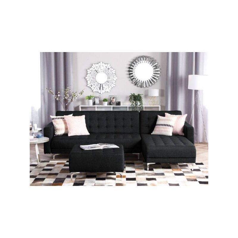 Corner Unit Sleeper Couch – Black Tapestry – Ottoman included