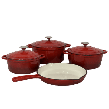 Pot set 7 Piece Cast Iron Grooved Lid - Kitchen Essentials