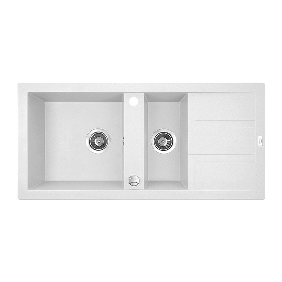 Laveo Barbados 1000 Granite Composite Kitchen Sink 1.5 Bowl with Drainer - White