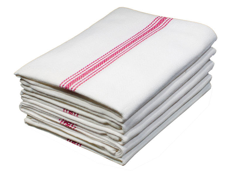 Multipurpose, Easy Fit, Absorbent Kitchen Towel - Design 2005 - 045x070cms - (05 Pc Pack) - Plain White Stripe - Tomato