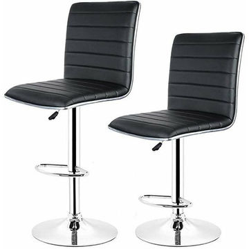 Pair of Elegant High-Back Barstools With Swivel And Footrest-Black