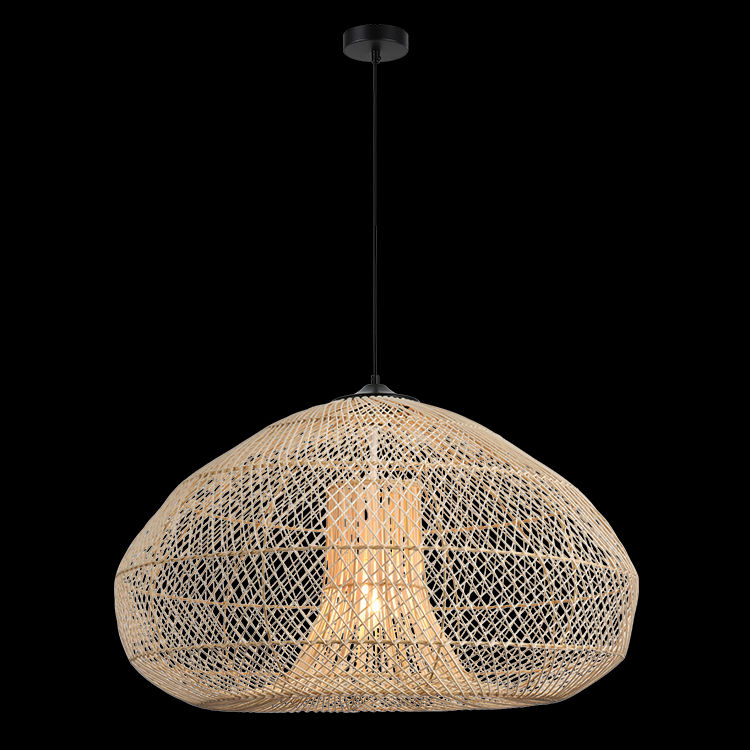 230v 40W E27 Rattan Pendant (Natural Rattan Wood with Black Fabric Cable)