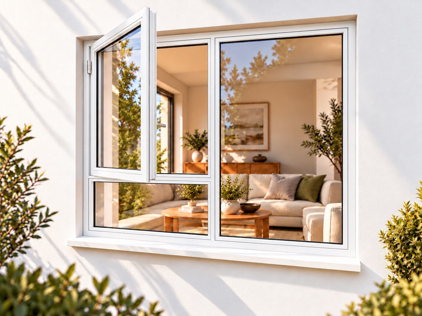 Kenzo Premium Side-Hung Aluminium Window - White, 1200 1800 mm, Left Side Opener with Fixed Bottom Pane