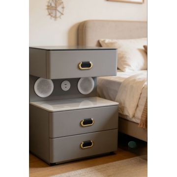 Grey Smart 3-Drawer Nightstand with Built-In Speakers