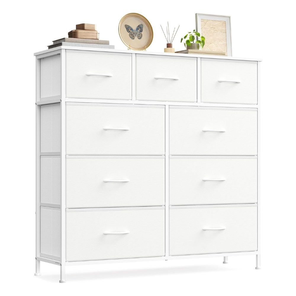 Songmics Chest of Drawers Storage Dresser, 9 Fabric Drawers, White