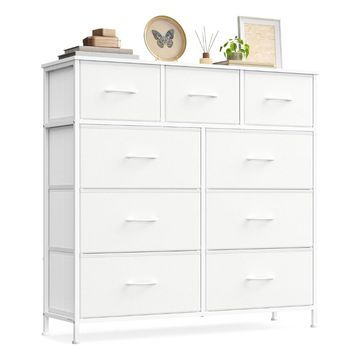 Songmics Chest of Drawers Storage Dresser, 9 Fabric Drawers, White