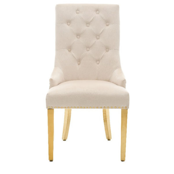 Paula Med Back Dining Chairs Off White/Gold