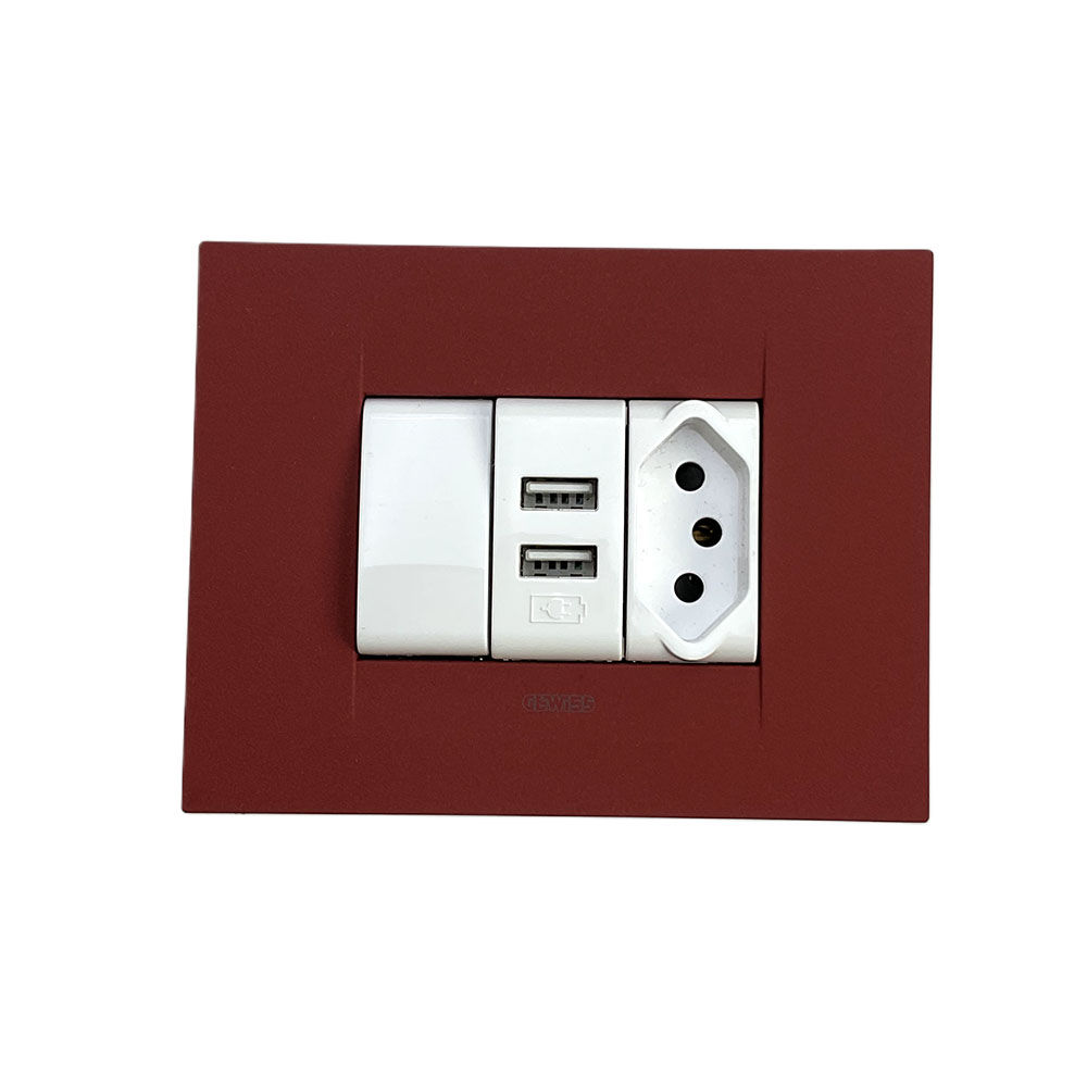 ACDC - Gewiss Chorus GEO Ruby 16A SA Switch Socket With USB 2.1A Kit