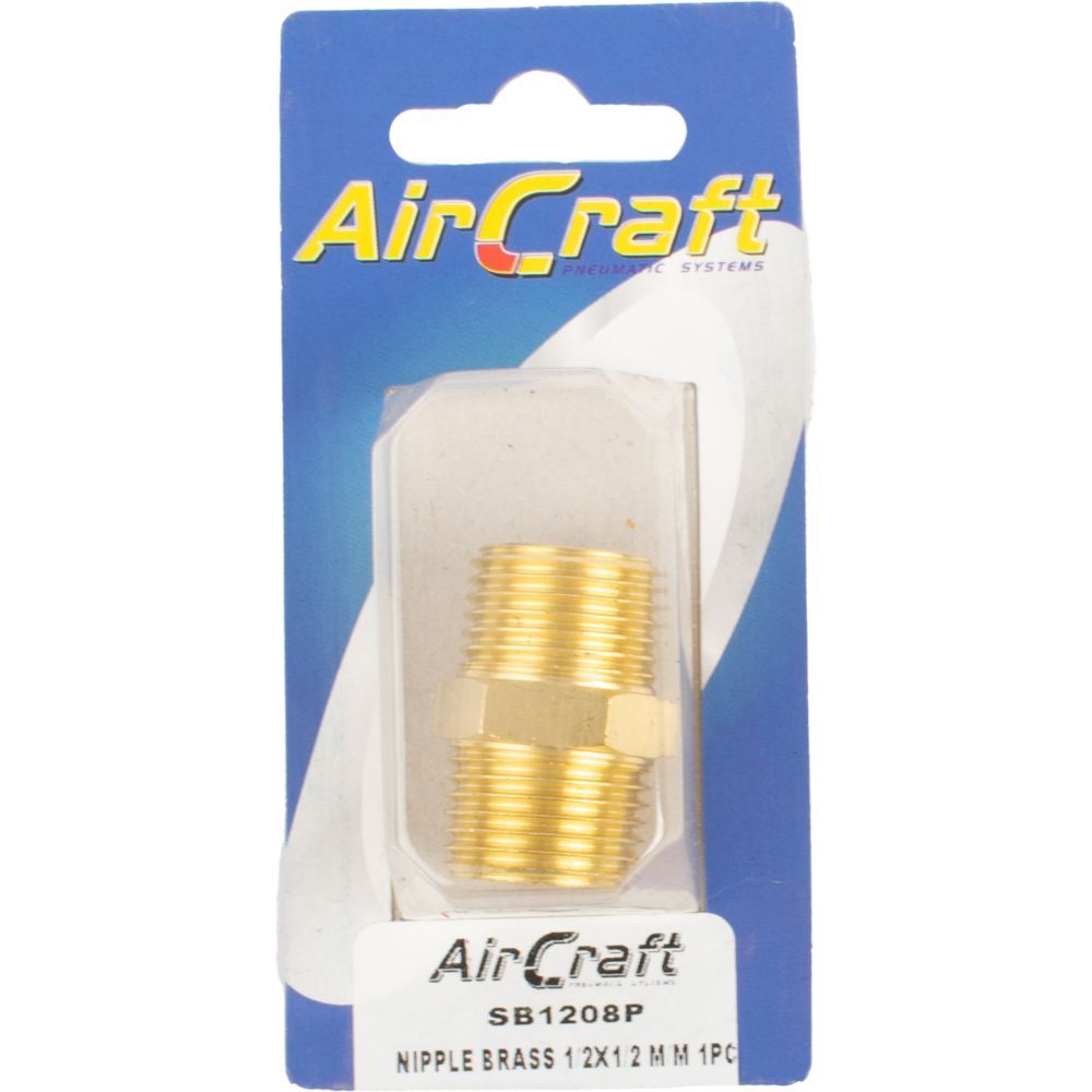 Aircraft - Nipple Brass 1/2 x 1/2 M/M 1 Piece Pack - 5 Pack