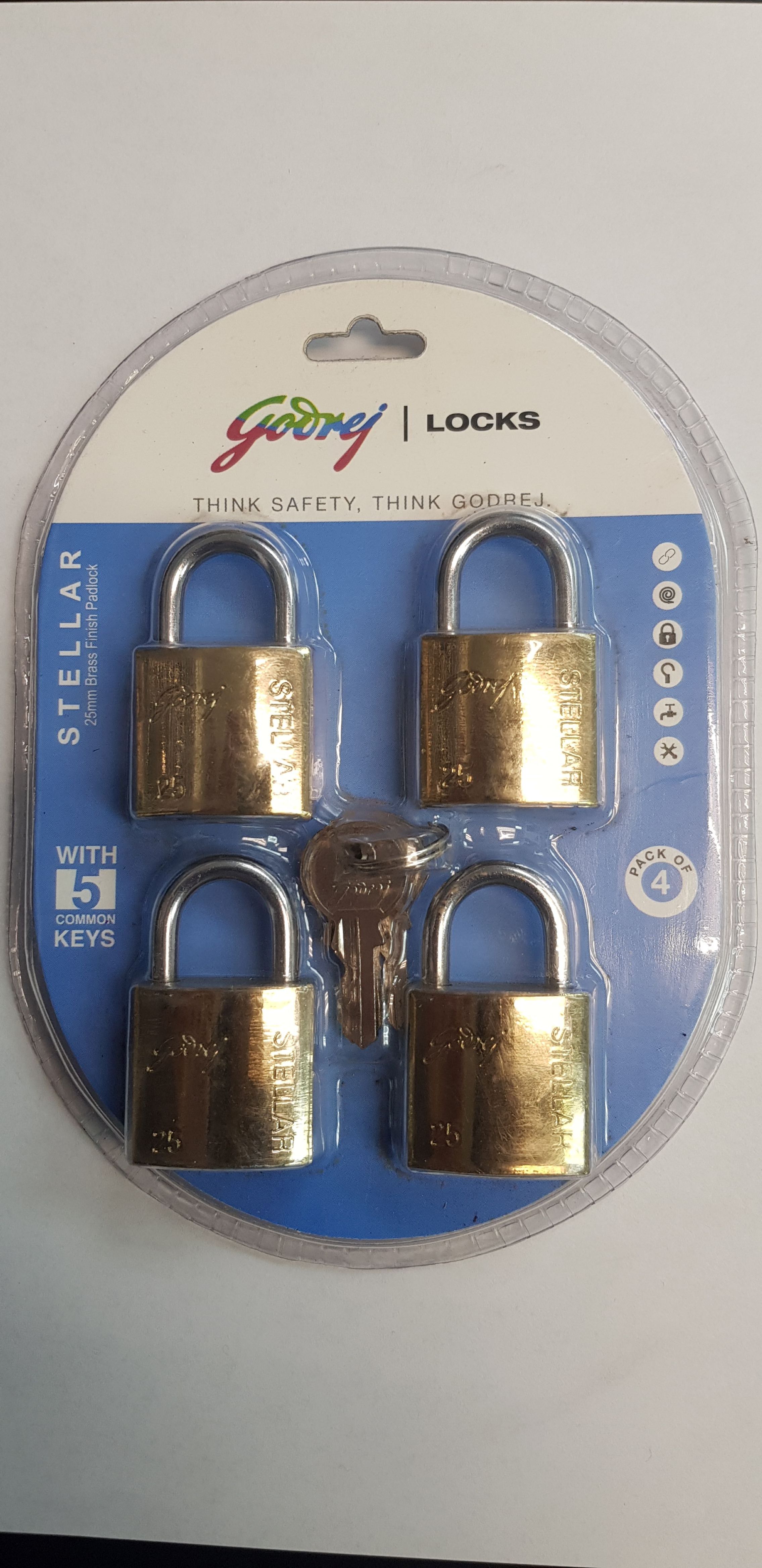 Godrej Stellar 25mm Brass Coated Pack of Four Padlocks